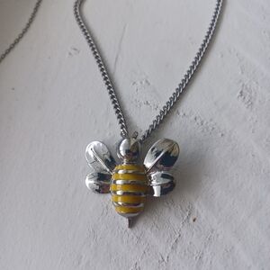 Bee Pendant Necklace Large Insect Yellow / Silver